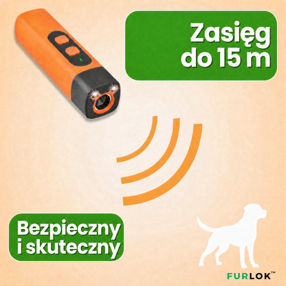 Pilot Furlok wysyła fale ultradźwiękowe w stronę sylwetki psa – zasięg do 15 m, bezpieczny i skuteczny