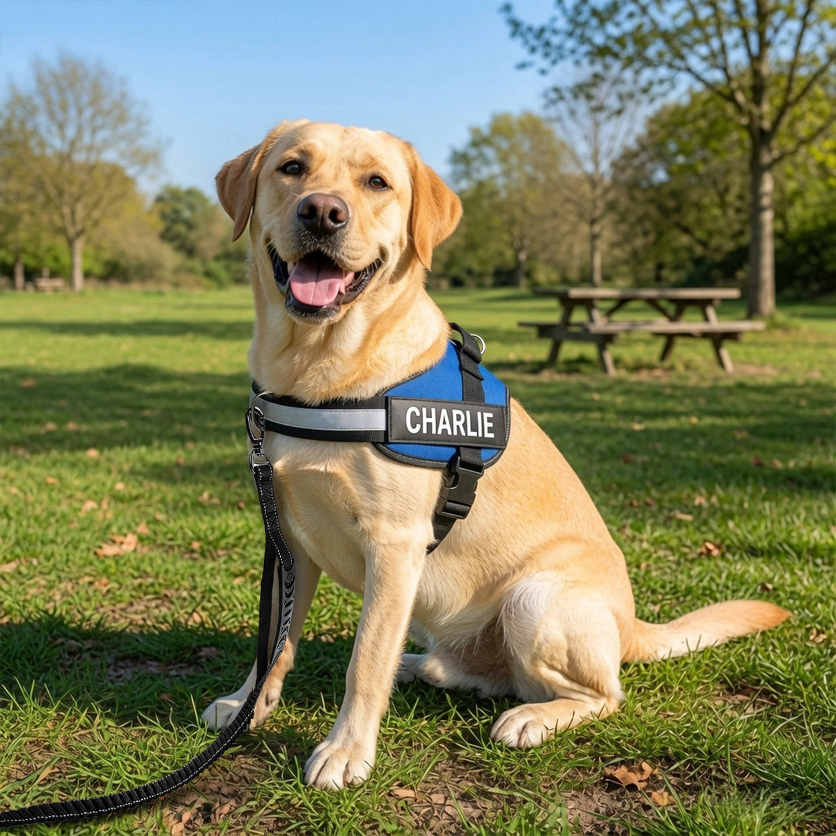 Furlok™ Szelki Bezuciskowe na labradorze podczas spaceru w parku